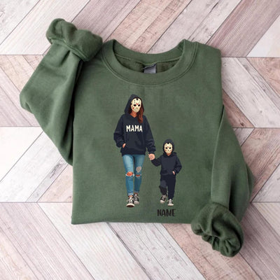 Halloween Horror Mama Sweatshirt, Custom Kids Name SweatShirt, Custom Spooky Mama SweatShirt, Family Spooky Season SweatShirt