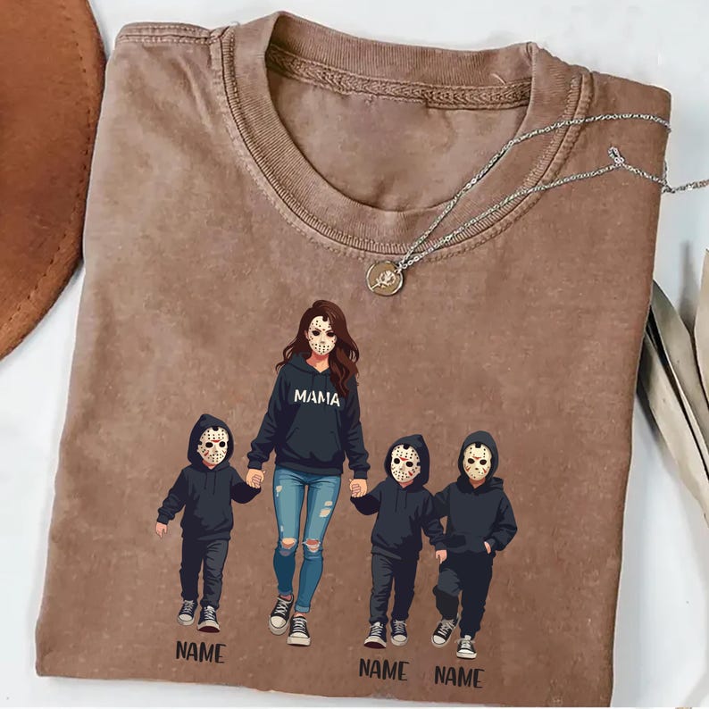 Halloween Horror Mama Short Sleeve Shirt, Custom Kids Name Short Sleeve Shirt, Custom Spooky Mama Tee, Family Spooky Season Short Sleeve  Shirt