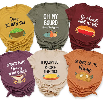 Family Thanksgiving Short Sleeve Shirt, Funny Thanksgiving Puns Short Sleeve Shirt, Matching Family Tee, Turkey Day, Fall Friendsgiving Group Short Sleeve Shirt