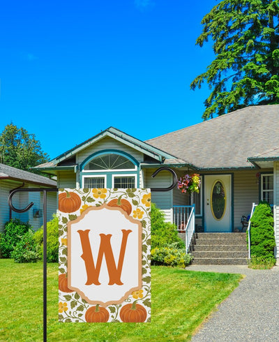 Custom Family Name Garden Flag, Fall Pumpkin Monogram Yard Decor, Personalized Outdoor Porch Banner, New Homeowner Patio Autumn Gift
