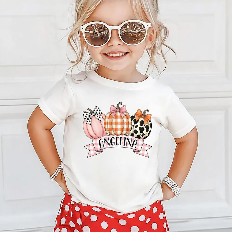 Personalized Kids Name Thanksgiving Shirt, Kids Fall Pumpkin Shirt, Children Fall Name Tee, Cute Toddler Girl Shirt, Autumn Clothing Shirt