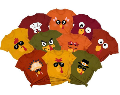 Custom Funny Turkey Face Shirt, Personalized Name Thanksgiving Short Sleeve Shirt, Group Tee, Custom Family Turkey Short Sleeve Shirt