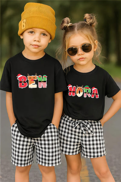 Personalized Christmas Name Shirt for Kids, Custom Baby Christmas Bodysuit, Toddler Christmas Tee, Santa Reindeer and Elf Design Shirt