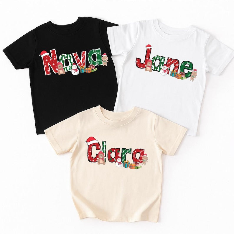 Custom Christmas Kids Shirt, Personalized Christmas Name Shirt, Toddler Christmas Shirt, Christmas Kids Gift, Alphabet Kids Christmas Shirt