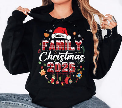 Custom Family Christmas 2025 Hoodie, Matching Holiday Outfits Hoodie, Personalized Christmas Family Hoodie