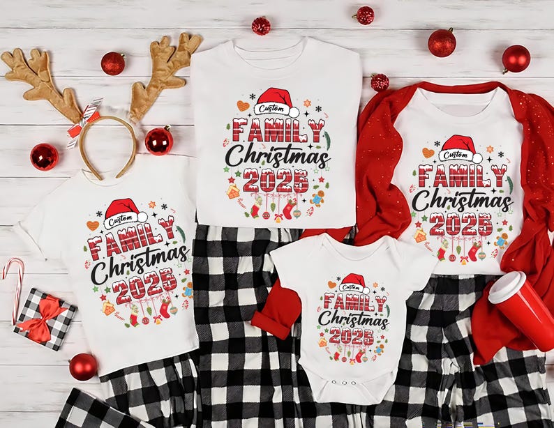 Custom Family Christmas 2025 Short Sleeve Shirt, Matching Holiday Outfits Short Sleeve Shirt, Personalized Christmas Family Tee