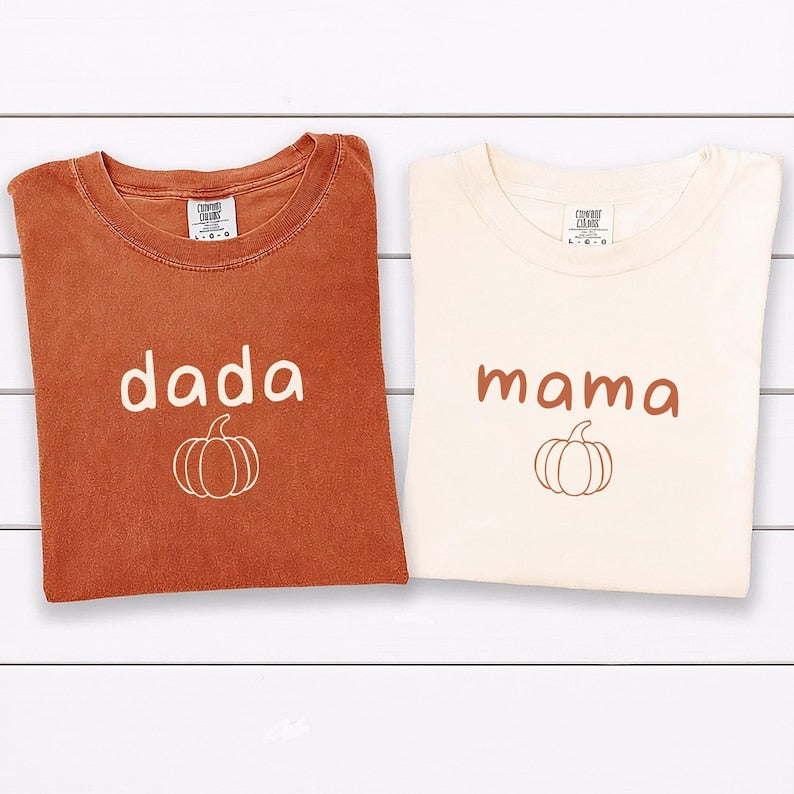 One Little Pumpkin First Birthday Short Sleeve Shirt, Pumpkin Themed 1st Birthday Matching Short Sleeve Shirt, Mama Little Pumpkin Tee
