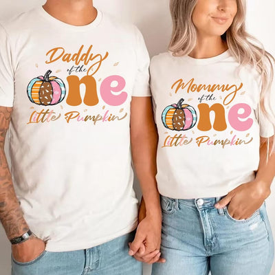 One Little Pumpkin First Birthday Short Sleeve Shirt, Pumpkin Themed 1st Birthday Matching Short Sleeve Shirt, Mama Little Pumpkin Tee