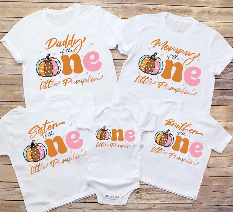 One Little Pumpkin First Birthday Short Sleeve Shirt, Pumpkin Themed 1st Birthday Matching Short Sleeve Shirt, Mama Little Pumpkin Tee
