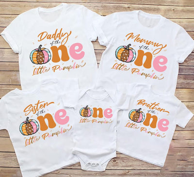 One Little Pumpkin First Birthday Short Sleeve Shirt, Pumpkin Themed 1st Birthday Matching Short Sleeve Shirt, Mama Little Pumpkin Tee