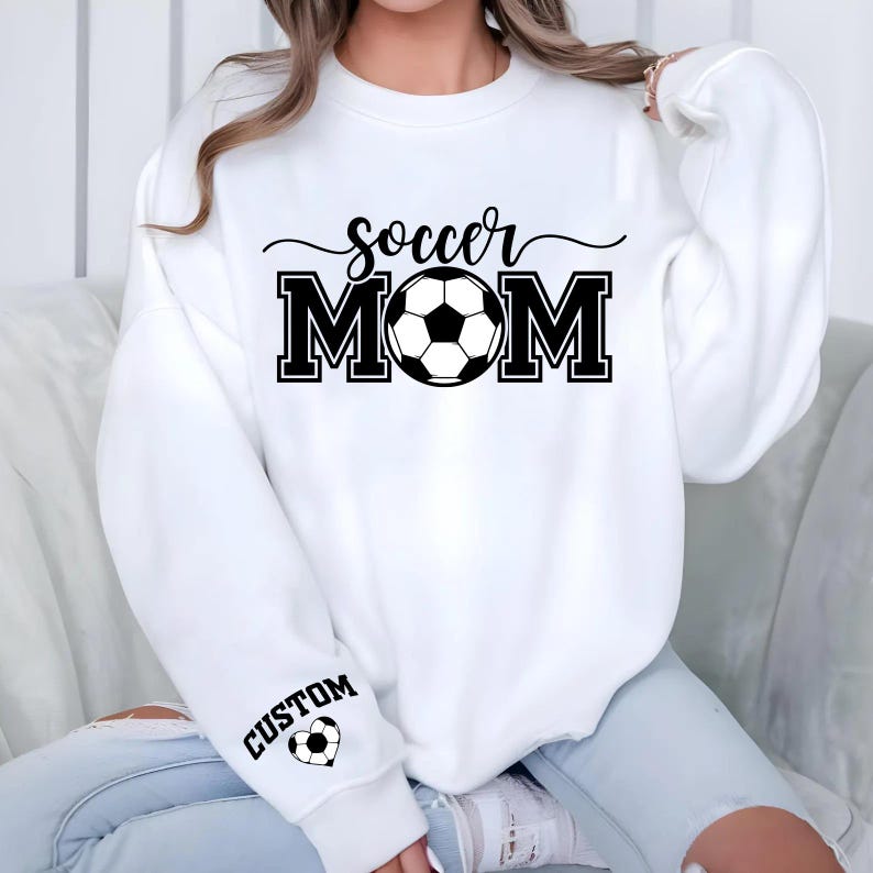 Personalized Soccer Mom Sweatshirt, Custom Kids Name on Sleeve SweatShirt, Soccer Mama Tee