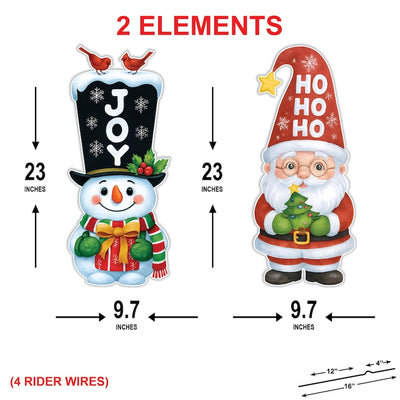 Christmas Yard Signs, Santa and Snowman Outdoor Lawn Decorations with Stakes, Festive Xmas Pathway Walkway Winter Holiday Garden Décor
