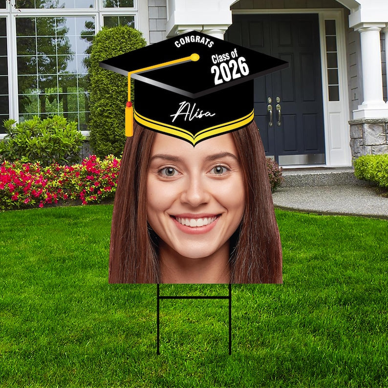 Grad Face Sign Custom Graduation Face Yard Sign 2026 - Class of 2026, Graduation Hat ...