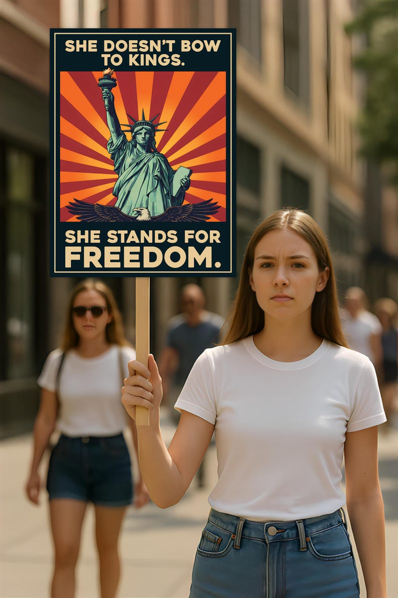 Statue of Liberty Protest Sign, Anti-Trump, No Kings In America ...