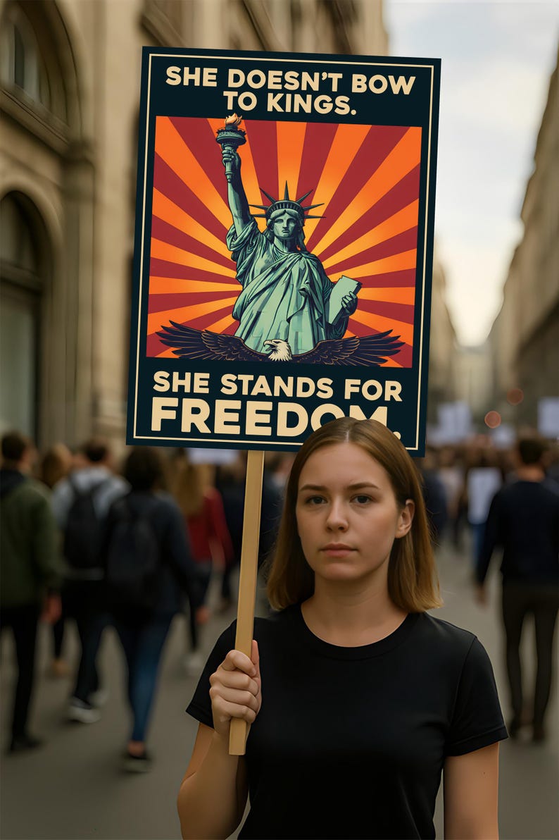 Statue of Liberty Protest Sign, Anti-Trump, No Kings In America ...
