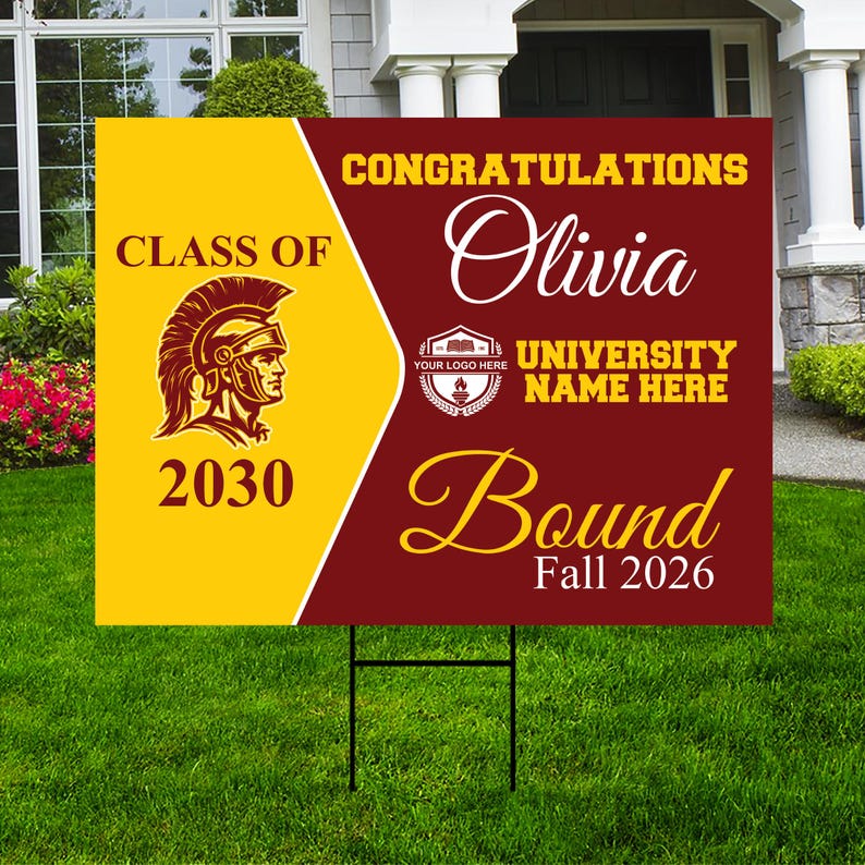 Personalized College Bound Yard Sign, College Logo Sign, Class of 2026 ...