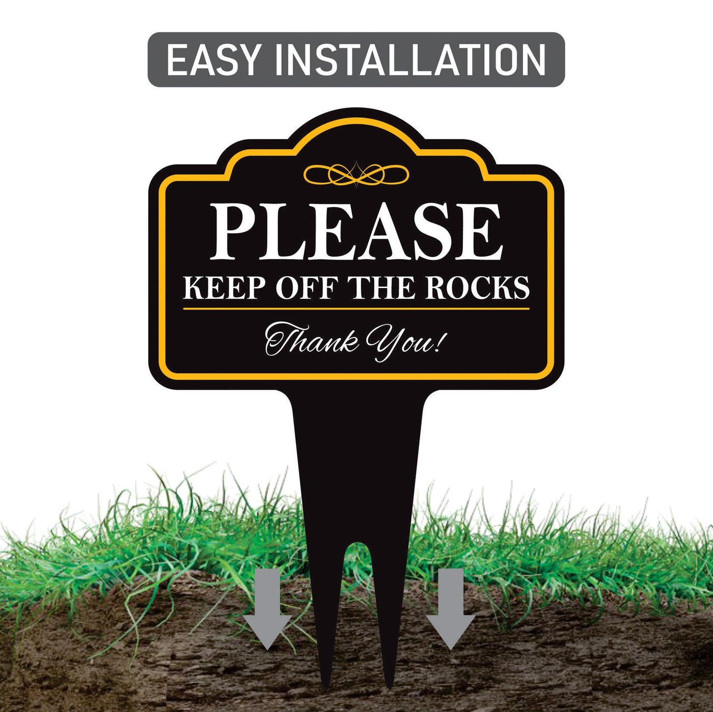 Please Keep Off The Rocks Yard Sign 10” x 14” - Rust-free Aluminum Off Rocks Sign for Lawn