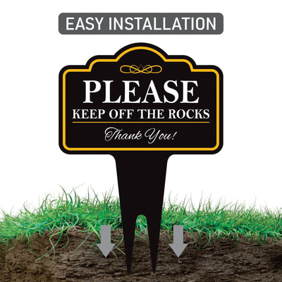 Please Keep Off The Rocks Yard Sign 10” x 14” - Rust-free Aluminum Off Rocks Sign for Lawn