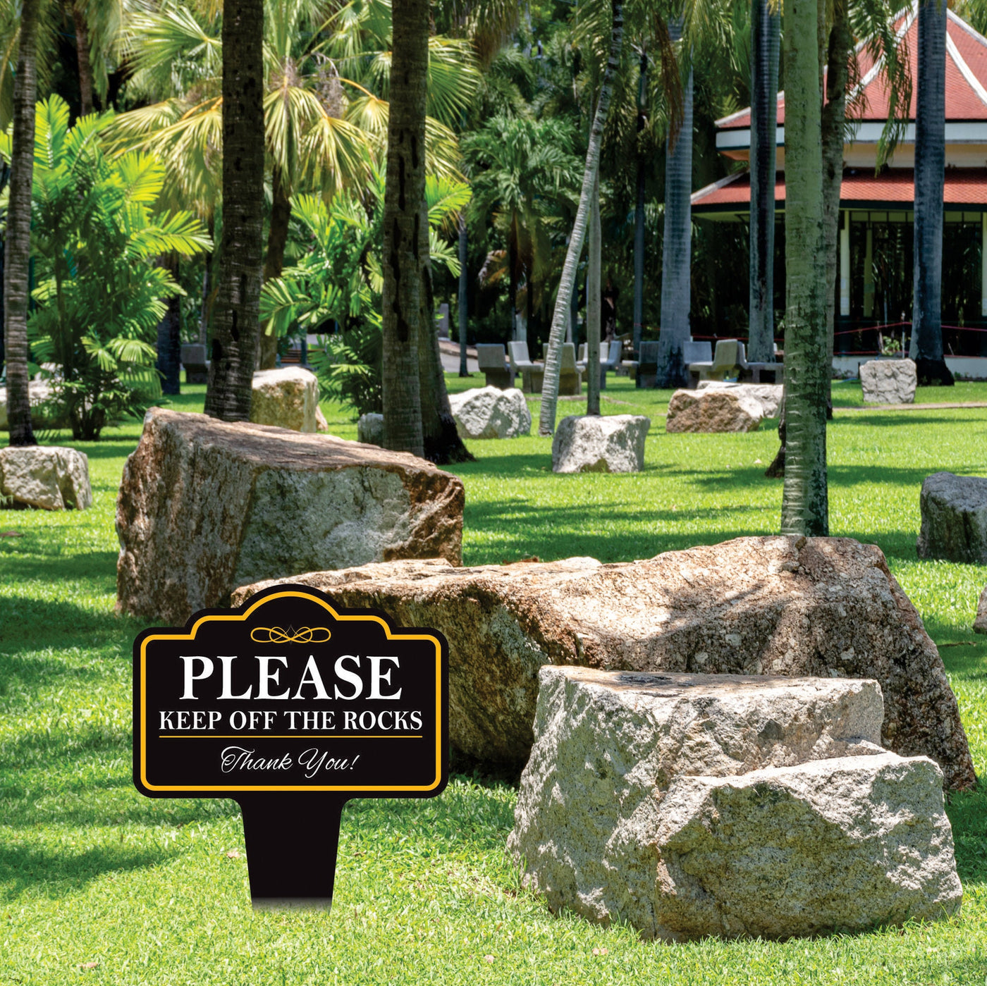 Please Keep Off The Rocks Yard Sign 10” x 14” - Rust-free Aluminum Off Rocks Sign for Lawn
