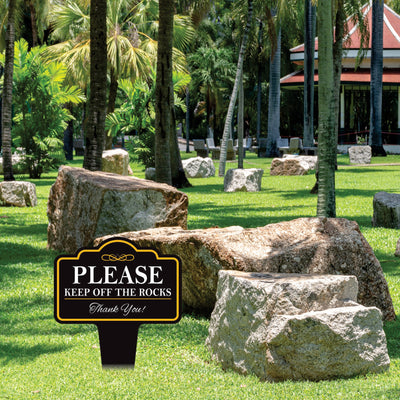 Please Keep Off The Rocks Yard Sign 10” x 14” - Rust-free Aluminum Off Rocks Sign for Lawn