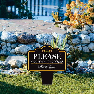 Please Keep Off The Rocks Yard Sign 10” x 14” - Rust-free Aluminum Off Rocks Sign for Lawn