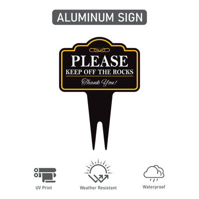 Please Keep Off The Rocks Yard Sign 10” x 14” - Rust-free Aluminum Off Rocks Sign for Lawn