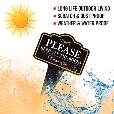 Please Keep Off The Rocks Yard Sign 10” x 14” - Rust-free Aluminum Off Rocks Sign for Lawn