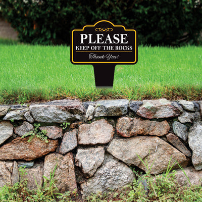 Please Keep Off The Rocks Yard Sign 10” x 14” - Rust-free Aluminum Off Rocks Sign for Lawn