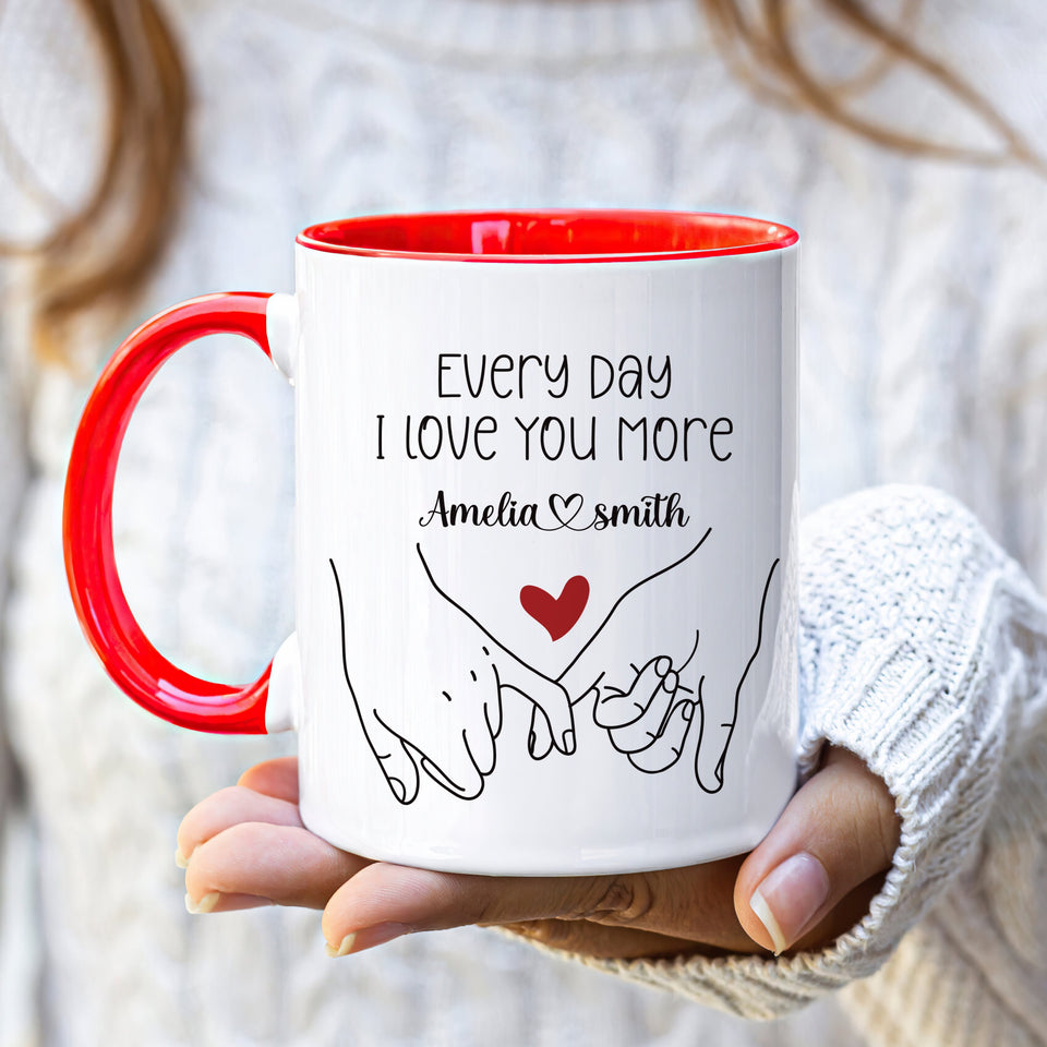 Personalized Valentines Day Mug - Custom Name Coffee Mug, Pinky Promise Holding Hands Mug, Gift For Her, Anniversary