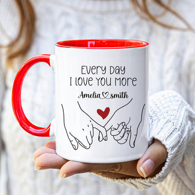 Personalized Valentines Day Mug - Custom Name Coffee Mug, Pinky Promise Holding Hands Mug, Gift For Her, Anniversary