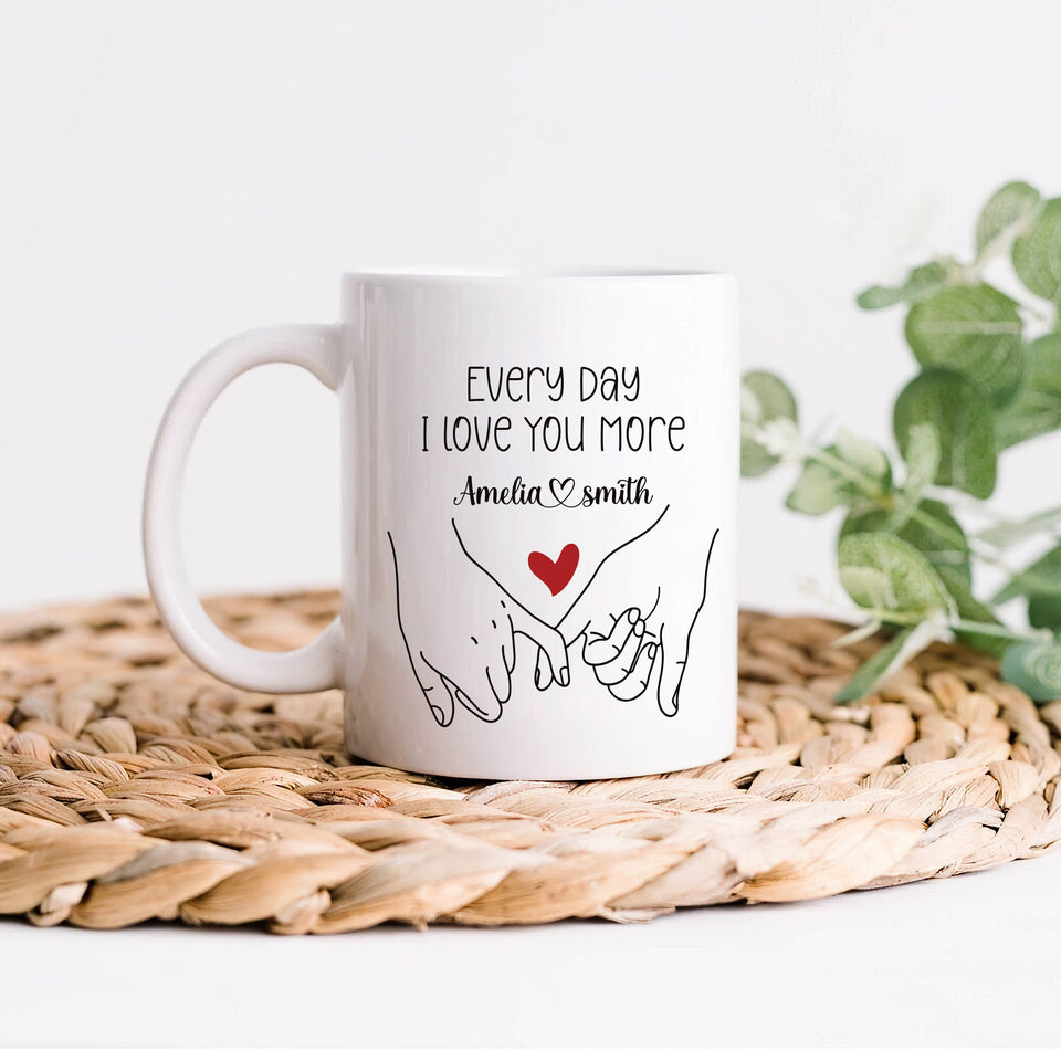 Personalized Valentines Day Mug - Custom Name Coffee Mug, Pinky Promise Holding Hands Mug, Gift For Her, Anniversary