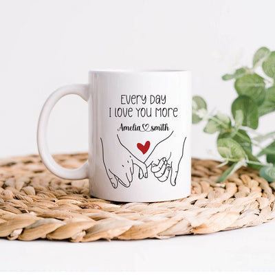 Personalized Valentines Day Mug - Custom Name Coffee Mug, Pinky Promise Holding Hands Mug, Gift For Her, Anniversary