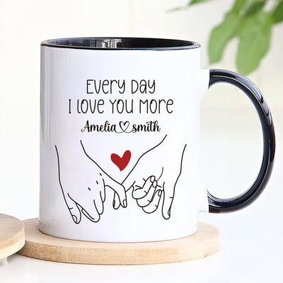 Personalized Valentines Day Mug - Custom Name Coffee Mug, Pinky Promise Holding Hands Mug, Gift For Her, Anniversary