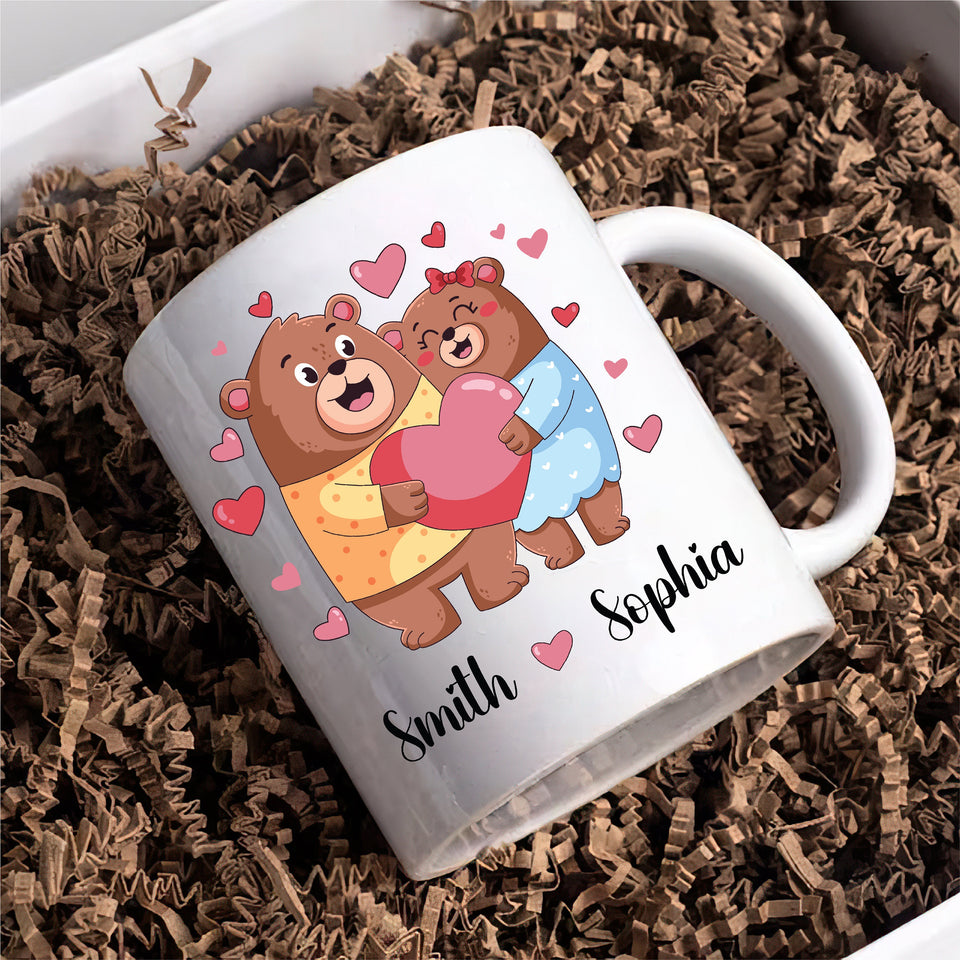 Personalized Cute Bear Valentines Mug - Custom Name Coffee Mug | Funny Valentine Gift