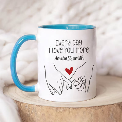 Personalized Valentines Day Mug - Custom Name Coffee Mug, Pinky Promise Holding Hands Mug, Gift For Her, Anniversary