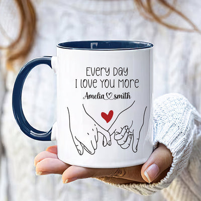 Personalized Valentines Day Mug - Custom Name Coffee Mug, Pinky Promise Holding Hands Mug, Gift For Her, Anniversary