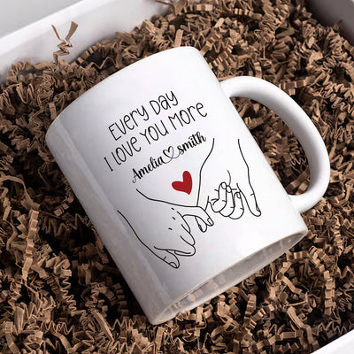 Personalized Valentines Day Mug - Custom Name Coffee Mug, Pinky Promise Holding Hands Mug, Gift For Her, Anniversary
