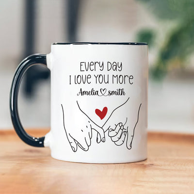 Personalized Valentines Day Mug - Custom Name Coffee Mug, Pinky Promise Holding Hands Mug, Gift For Her, Anniversary