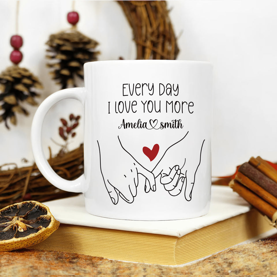 Personalized Valentines Day Mug - Custom Name Coffee Mug, Pinky Promise Holding Hands Mug, Gift For Her, Anniversary