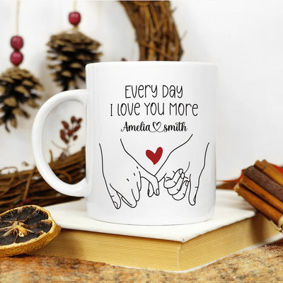 Personalized Valentines Day Mug - Custom Name Coffee Mug, Pinky Promise Holding Hands Mug, Gift For Her, Anniversary