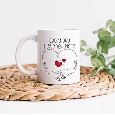 Personalized Valentines Day Mug - Custom Name Coffee Mug, Valentines Day Holding Hands Mug