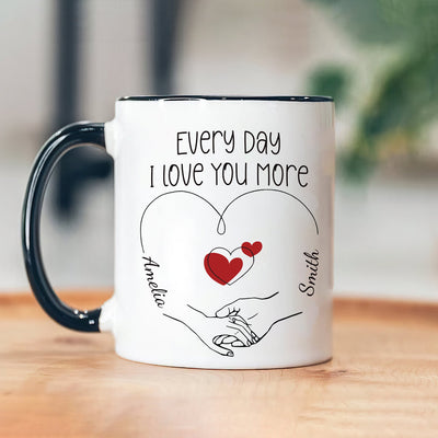 Personalized Valentines Day Mug - Custom Name Coffee Mug, Valentines Day Holding Hands Mug