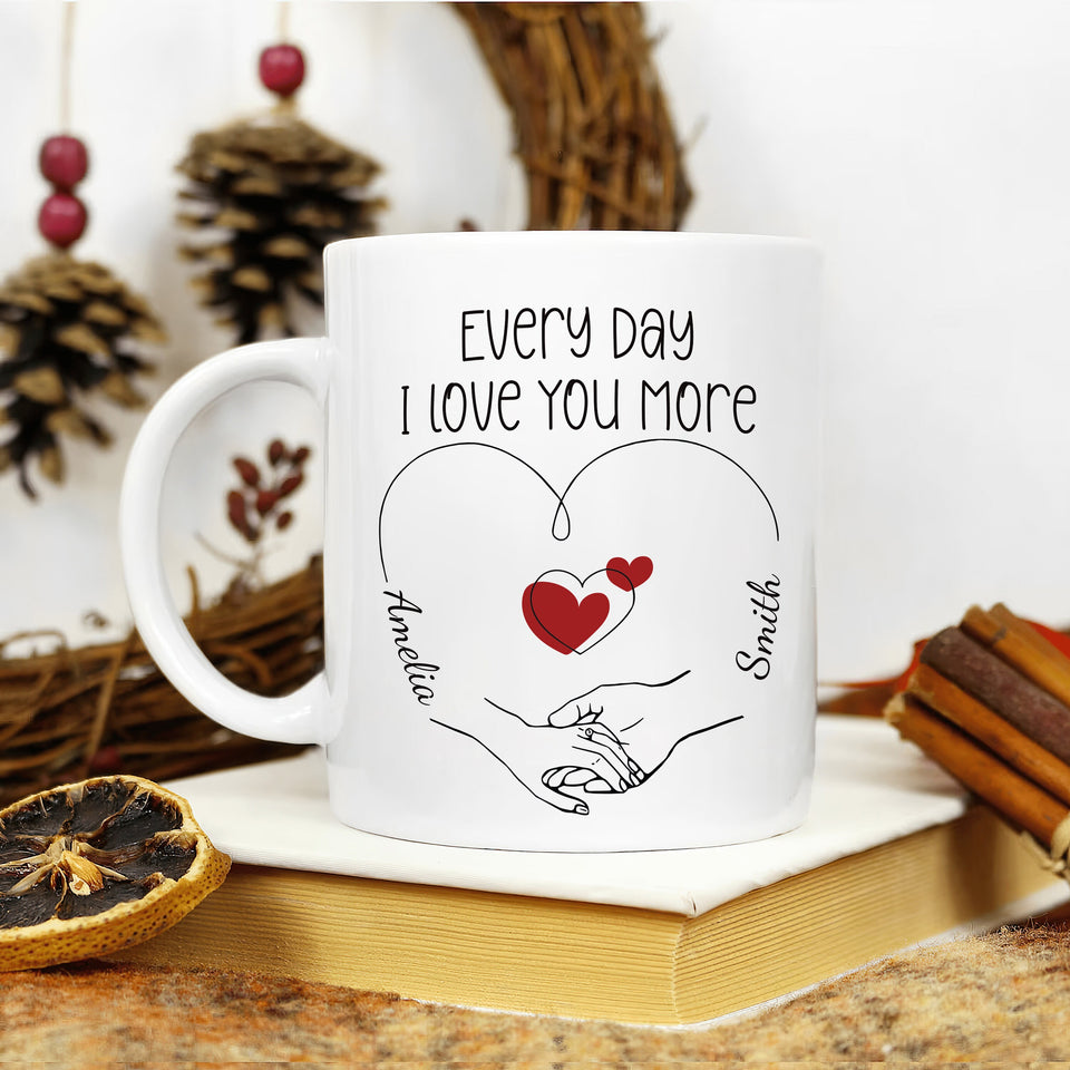 Personalized Valentines Day Mug - Custom Name Coffee Mug, Valentines Day Holding Hands Mug