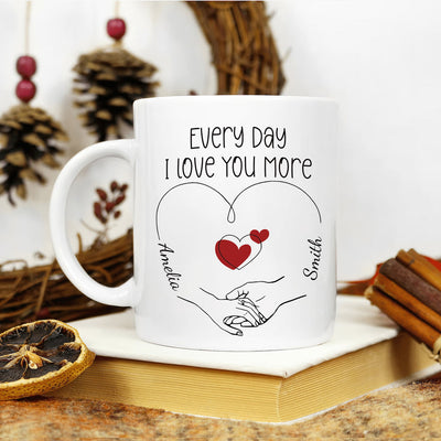 Personalized Valentines Day Mug - Custom Name Coffee Mug, Valentines Day Holding Hands Mug