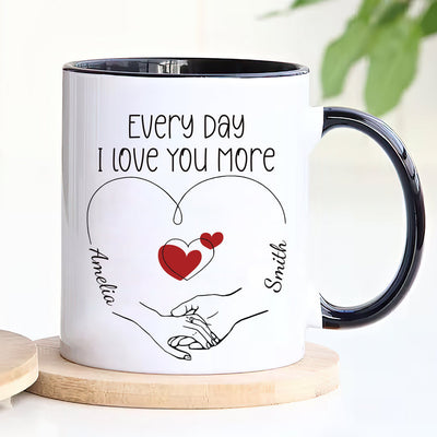 Personalized Valentines Day Mug - Custom Name Coffee Mug, Valentines Day Holding Hands Mug
