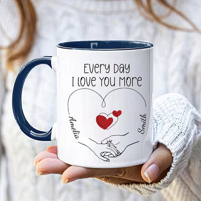 Personalized Valentines Day Mug - Custom Name Coffee Mug, Valentines Day Holding Hands Mug