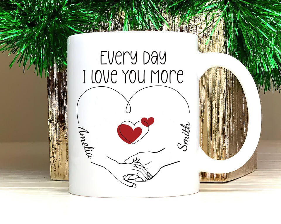 Personalized Valentines Day Mug - Custom Name Coffee Mug, Valentines Day Holding Hands Mug