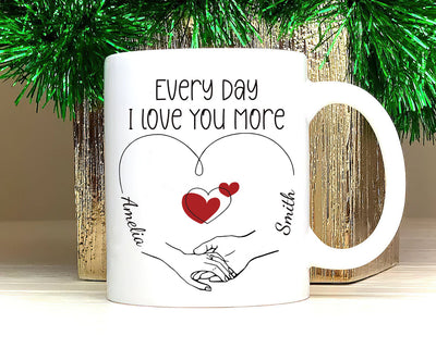 Personalized Valentines Day Mug - Custom Name Coffee Mug, Valentines Day Holding Hands Mug
