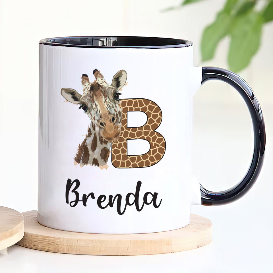 Personalized Giraffe Coffee Mug - Custom Initial Mug, Unique Birthday Gift for Her, Giraffe Lover's Special Gift,