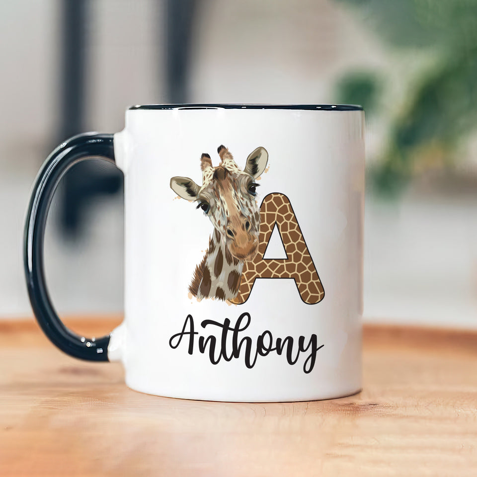 Personalized Giraffe Coffee Mug - Custom Initial Mug, Unique Birthday Gift for Her, Giraffe Lover's Special Gift,